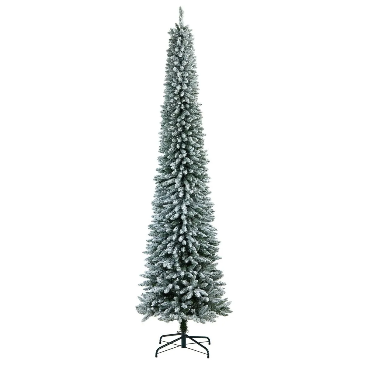 10' Flocked Pencil Artificial Christmas Tree | Slim Design & 700 Lights