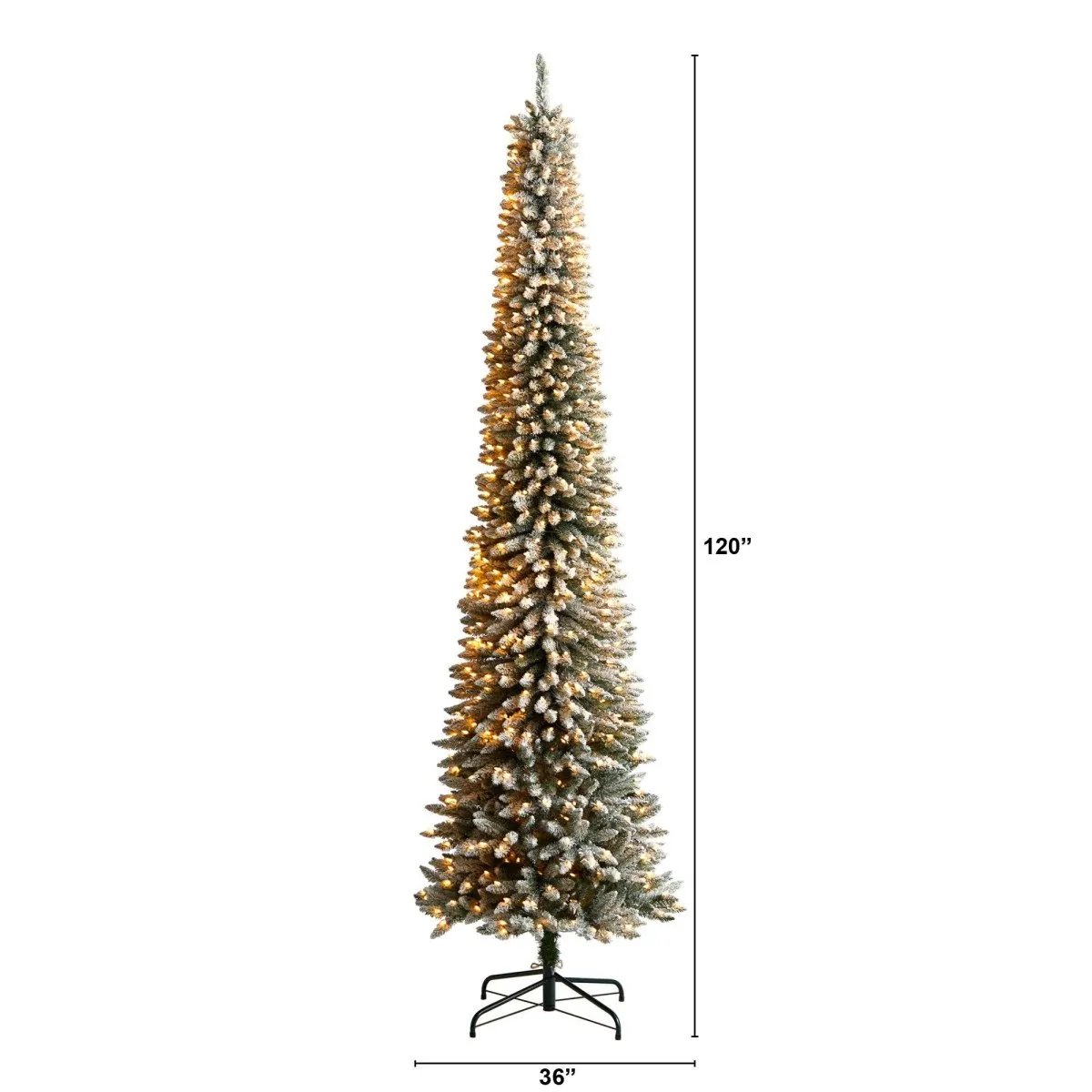 10' Flocked Pencil Artificial Christmas Tree | Slim Design & 700 Lights