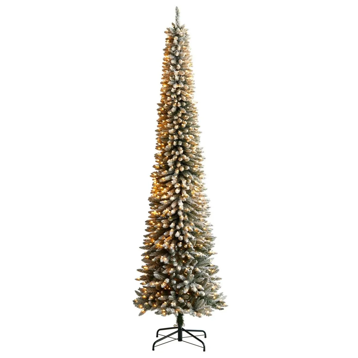 10' Flocked Pencil Artificial Christmas Tree | Slim Design & 700 Lights