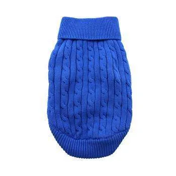 100% Pure Combed Cotton Riverside Blue Cable Knit Dog Sweater