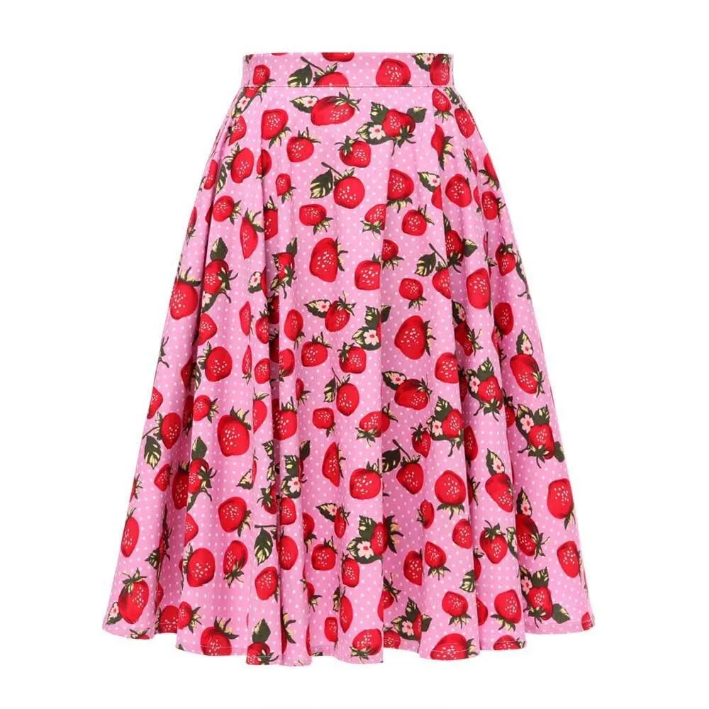 2023 Autumn High Waist Skirt Cotton Womens Polka Dot Floral Print Vinatge Swing Pinup Rockabilly 50s Retro Vintage Party Skirts