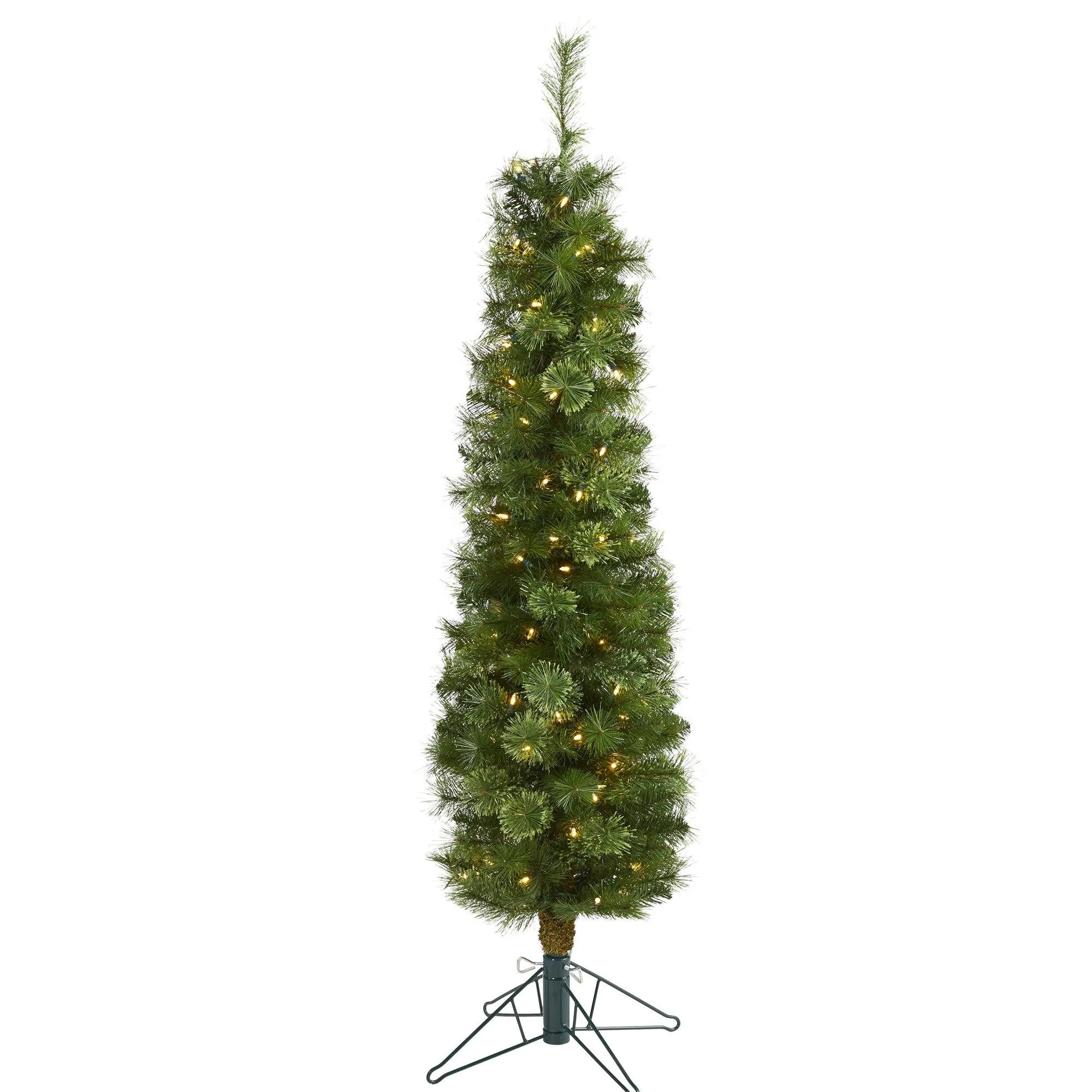 5' Green Pencil Artificial Christmas Tree with 100 Clear (Multifunction) LED Lights and 198 Bendable Branches