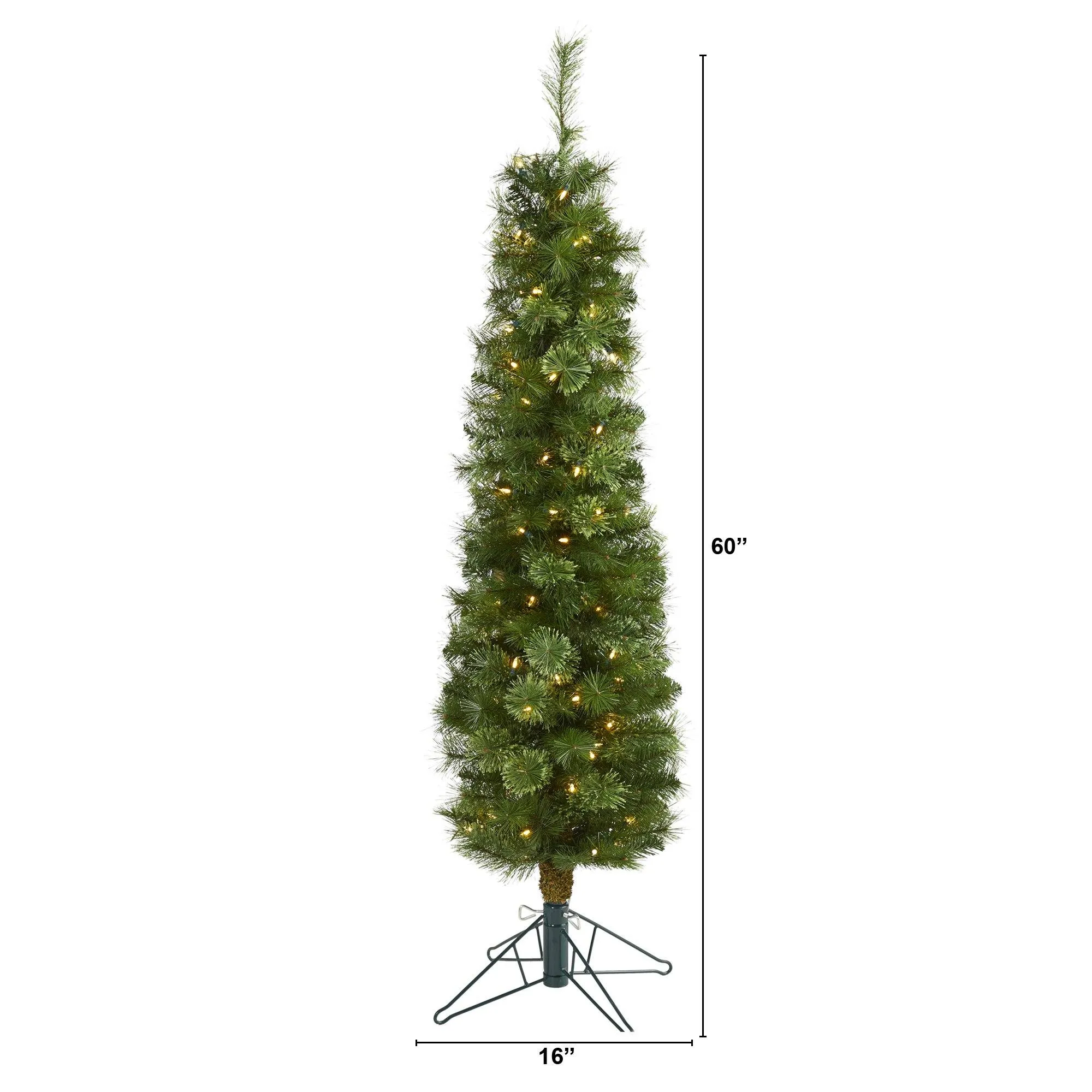 5' Green Pencil Artificial Christmas Tree with 100 Clear (Multifunction) LED Lights and 198 Bendable Branches