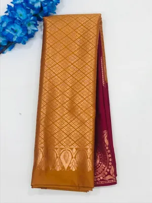 Alluring Maroon Color Soft Silk Saree With Contrast Bordered For Women