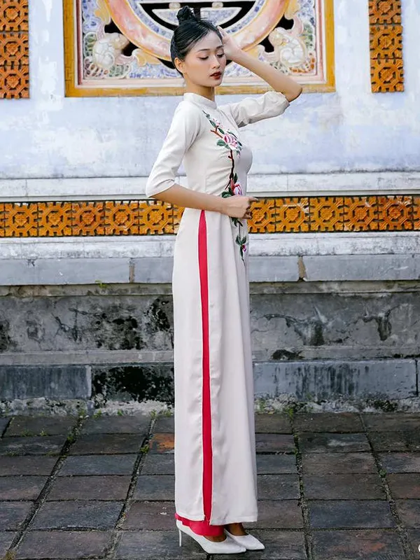 Ao Dai Vietnam Ao Dai Dress Cream Silk Includes One Ao Dai Top And Pants