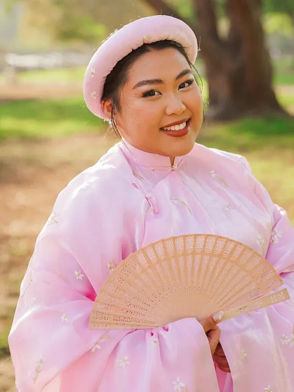 Ao Dai Vietnam Embroidery Pink Includes One Ao Dai Top One Matching Headband No Pants