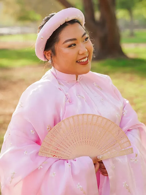 Ao Dai Vietnam Embroidery Pink Includes One Ao Dai Top One Matching Headband No Pants