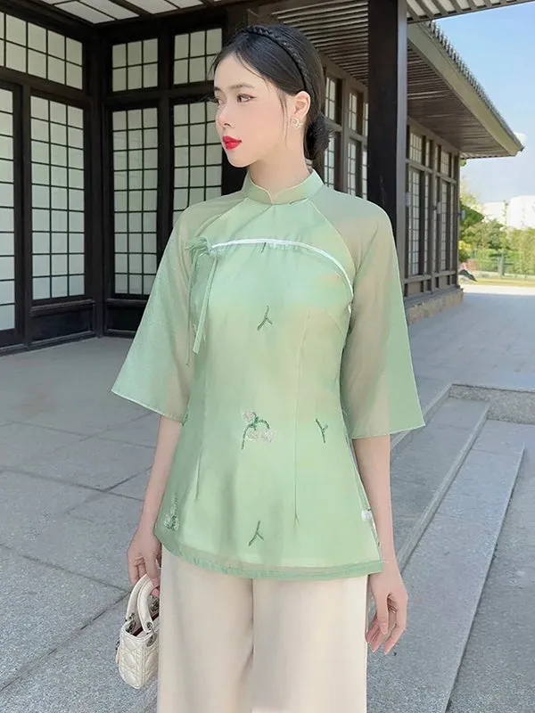 Ao Dai Vietnam Green Bow Modern Temple Includes One Ao Dai Top And Pants