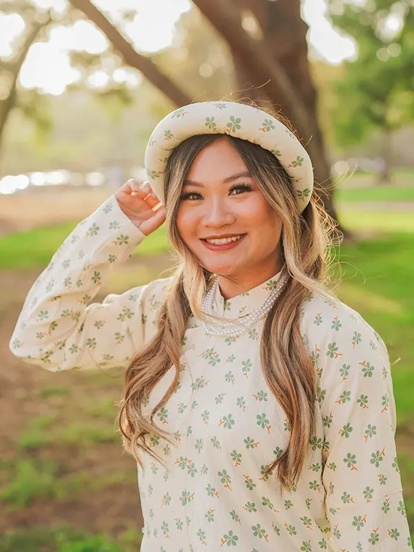 Ao Dai Vietnam Green Daisy Includes Top And Headband One Pants