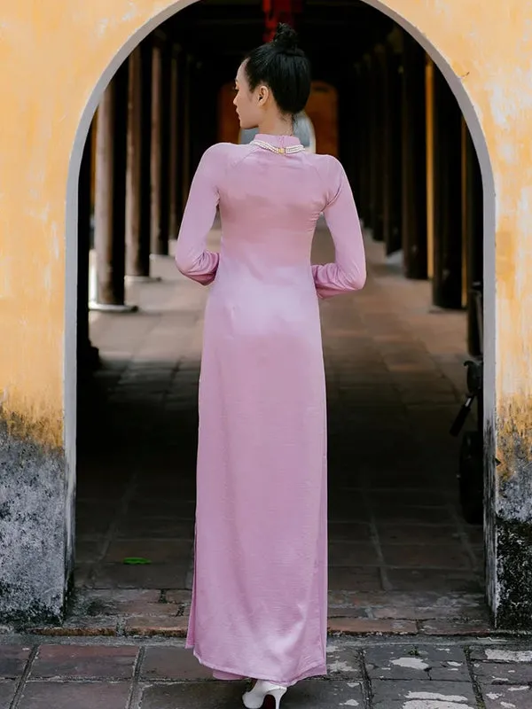 Ao Dai Vietnam Nude Pink Hai Da Silk Includes One Ao Dai Top And Pants