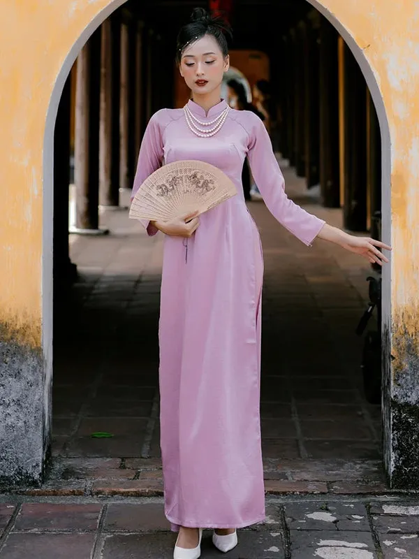 Ao Dai Vietnam Nude Pink Hai Da Silk Includes One Ao Dai Top And Pants