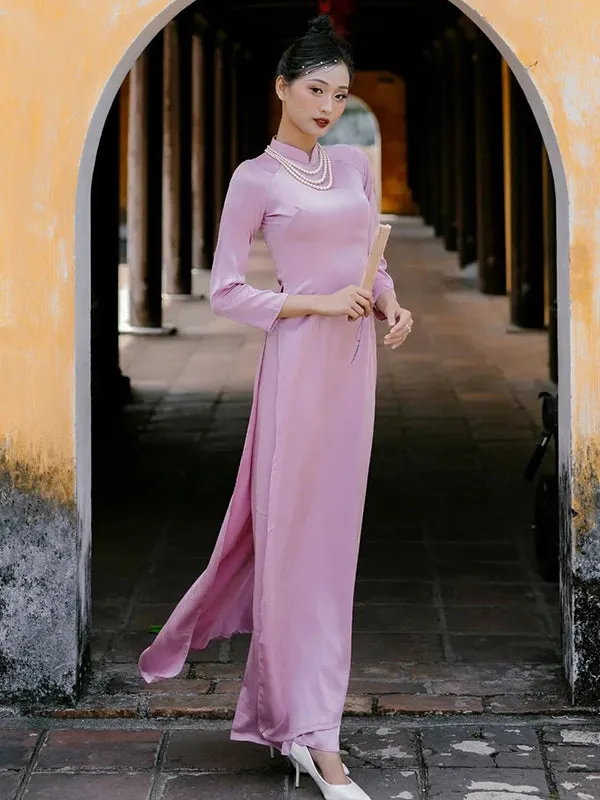 Ao Dai Vietnam Nude Pink Hai Da Silk Includes One Ao Dai Top And Pants