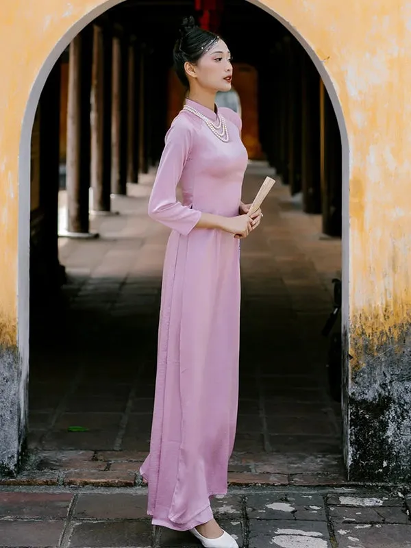 Ao Dai Vietnam Nude Pink Hai Da Silk Includes One Ao Dai Top And Pants