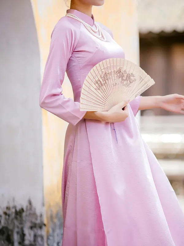 Ao Dai Vietnam Nude Pink Hai Da Silk Includes One Ao Dai Top And Pants