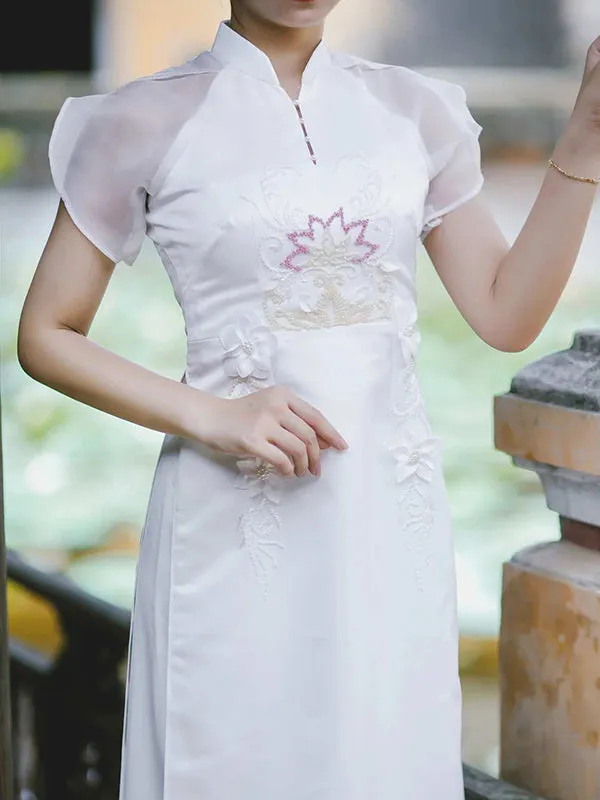 Ao Dai Vietnam White Sparkle Formal Includes One Ao Dai Top And Pants