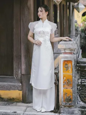 Ao Dai Vietnam White Sparkle Formal Includes One Ao Dai Top And Pants