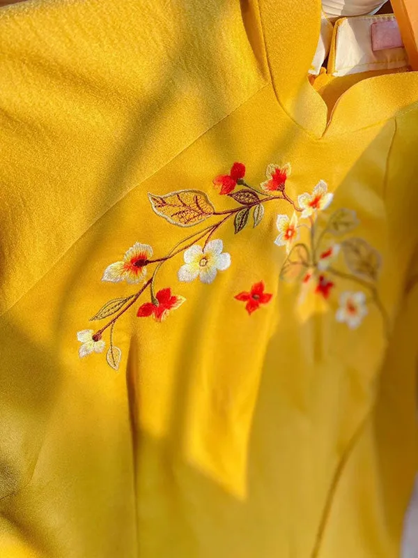 Ao Dai Vietnam Yellow Embroidery Ao Dai Include Ao Dai Top And Pants