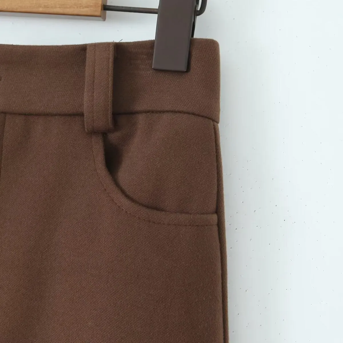 Autumn Winter High Waist Casual Solid Color Wool Skirt Hip Casual All Matching Mid Length Skirt Slit Hemline