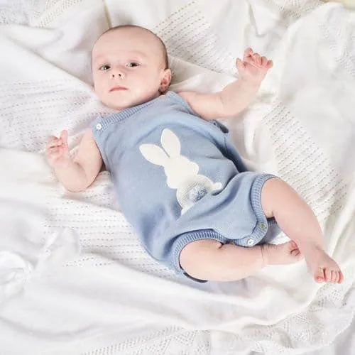 Baby Boy Blue Knitted Romper with Bunny