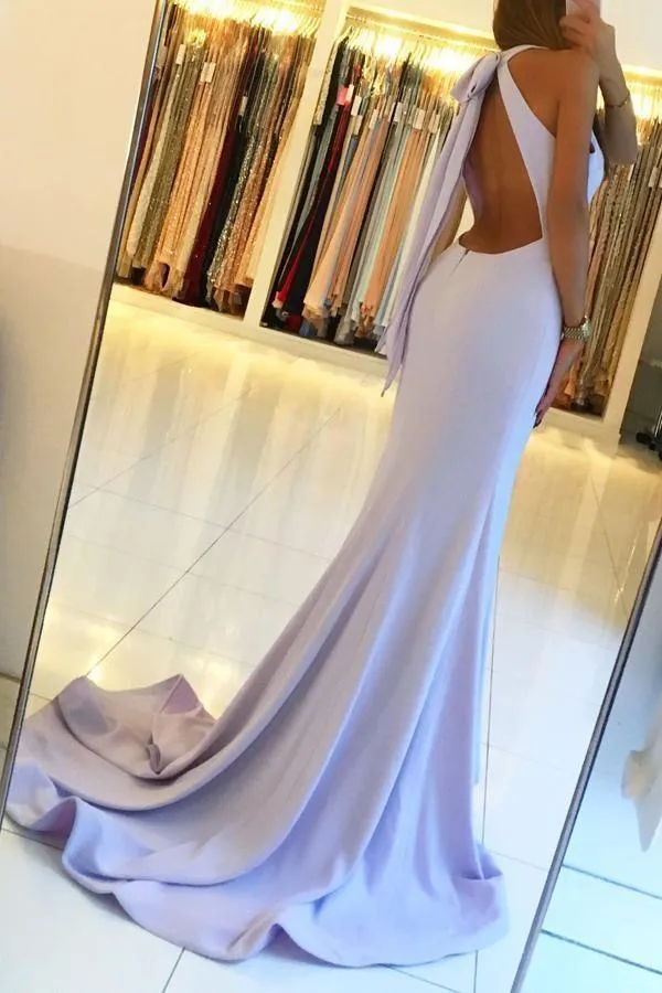 Backless Mermaid Long Prom Dresses with Side Slit,Simple Party Dresses PG510