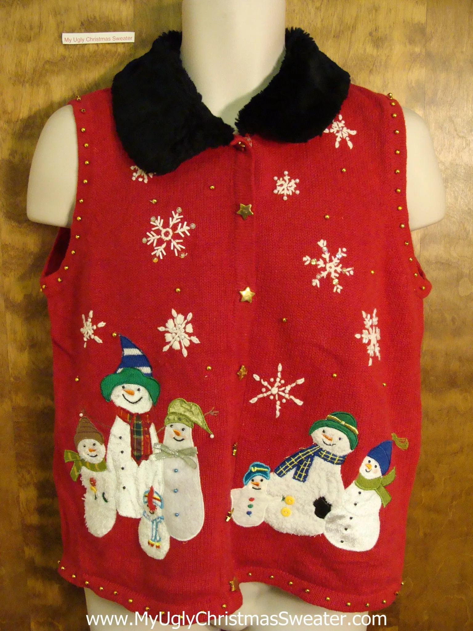 Bad Christmas Sweater Vest with Fluffy Collar