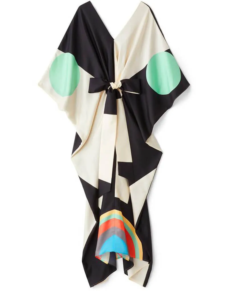 Beige And Black Fancy Soft Satin Silk Kaftan