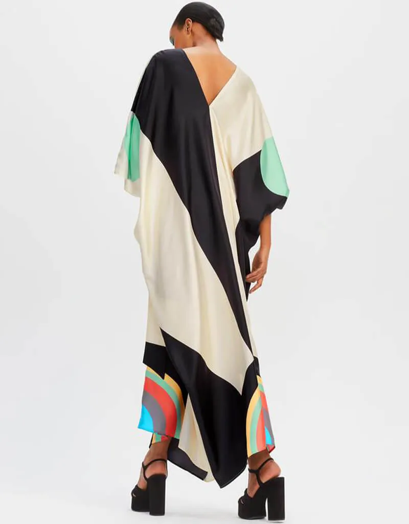 Beige And Black Fancy Soft Satin Silk Kaftan