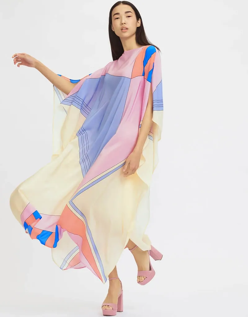 Beige And Violet Latest Soft Silk Crepe Kaftan