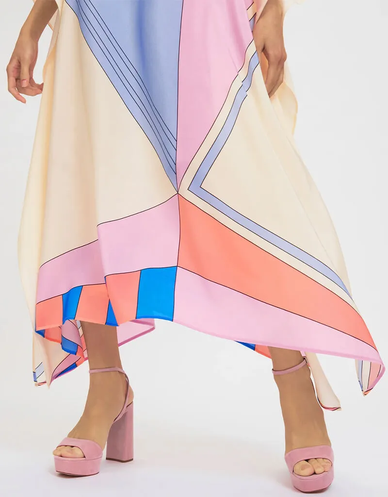 Beige And Violet Latest Soft Silk Crepe Kaftan