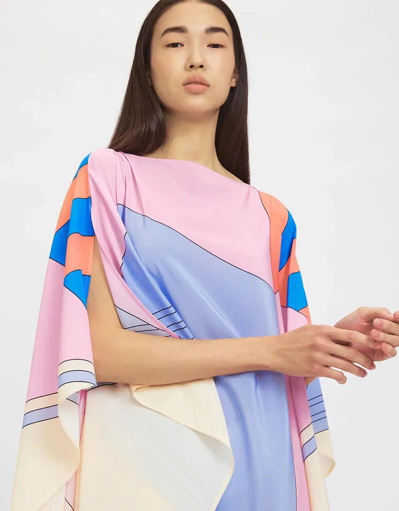 Beige And Violet Latest Soft Silk Crepe Kaftan