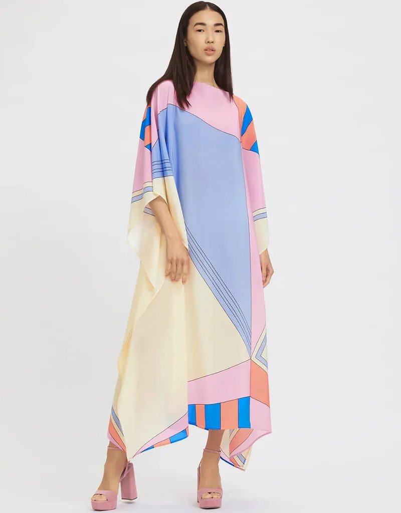 Beige And Violet Latest Soft Silk Crepe Kaftan