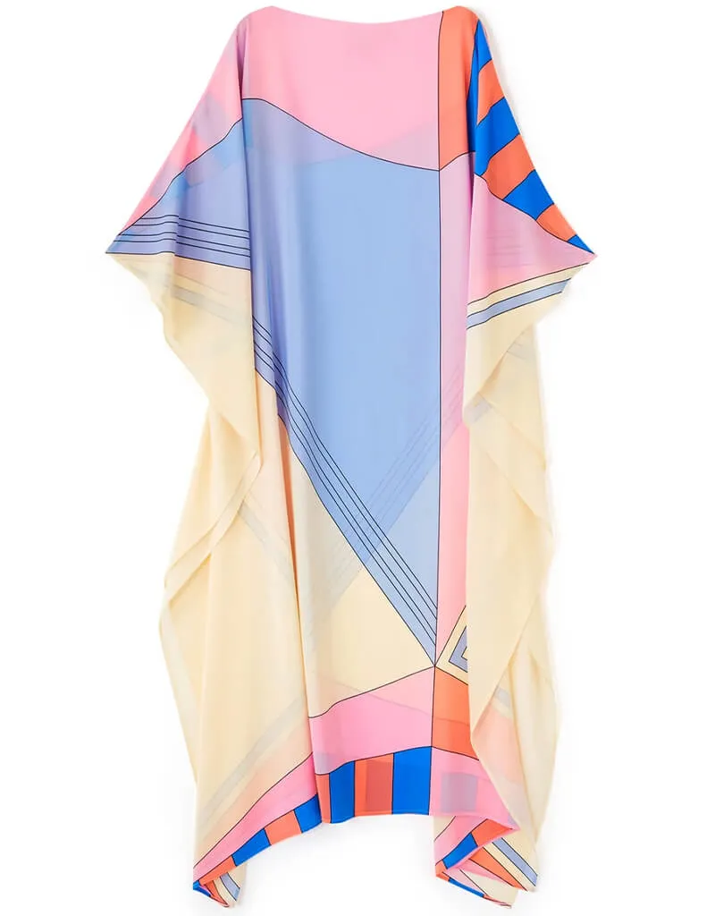 Beige And Violet Latest Soft Silk Crepe Kaftan