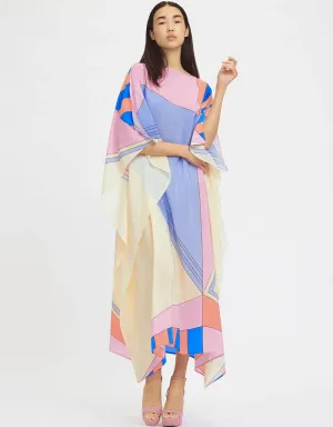 Beige And Violet Latest Soft Silk Crepe Kaftan