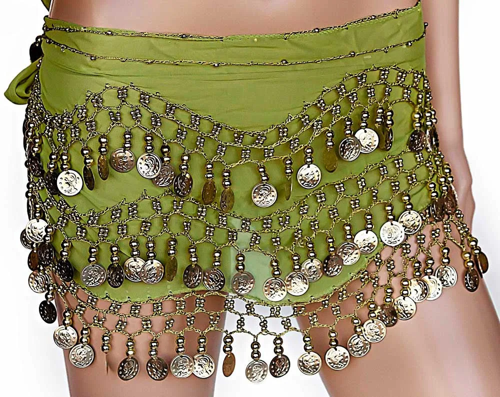 Belly Dance Hip Scarf Wrap Belt Tribal Sash Skirt w/ Coins