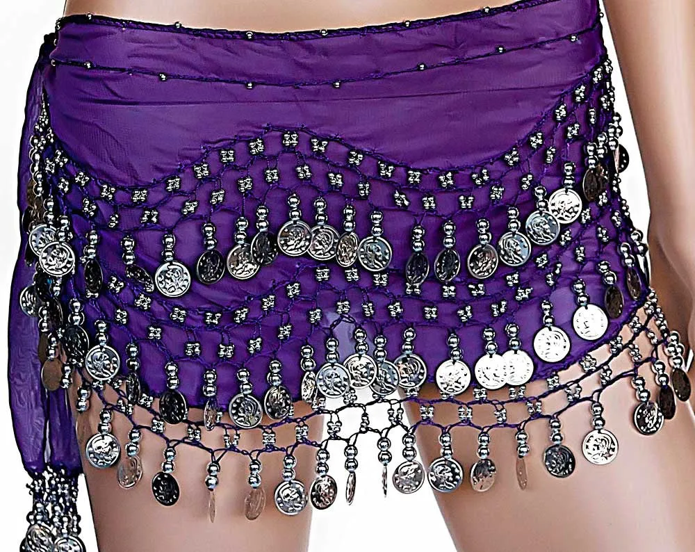 Belly Dance Hip Scarf Wrap Belt Tribal Sash Skirt w/ Coins