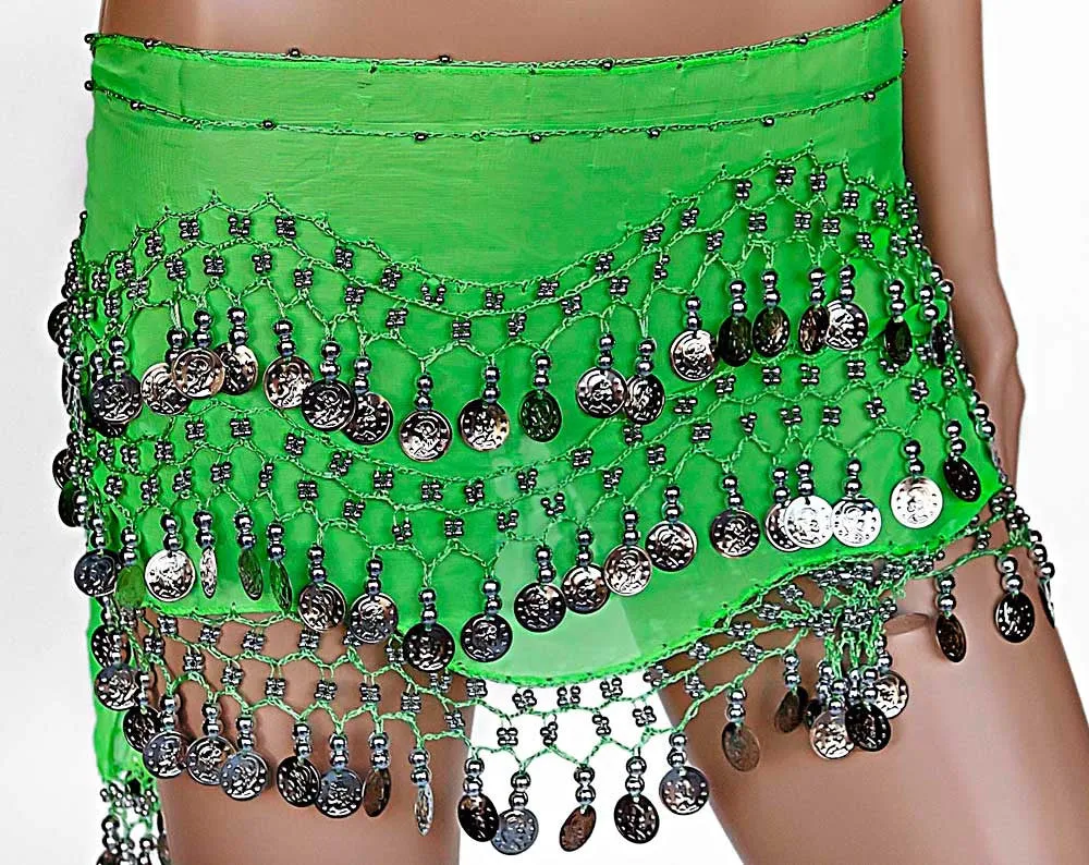 Belly Dance Hip Scarf Wrap Belt Tribal Sash Skirt w/ Coins