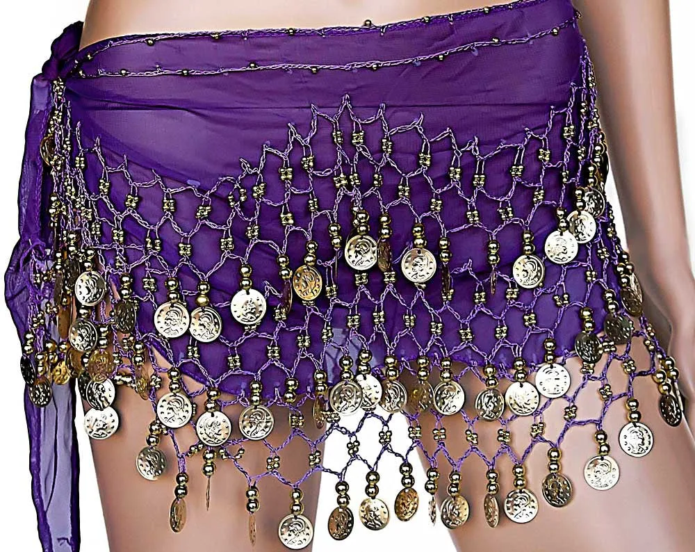 Belly Dance Hip Scarf Wrap Belt Tribal Sash Skirt w/ Coins