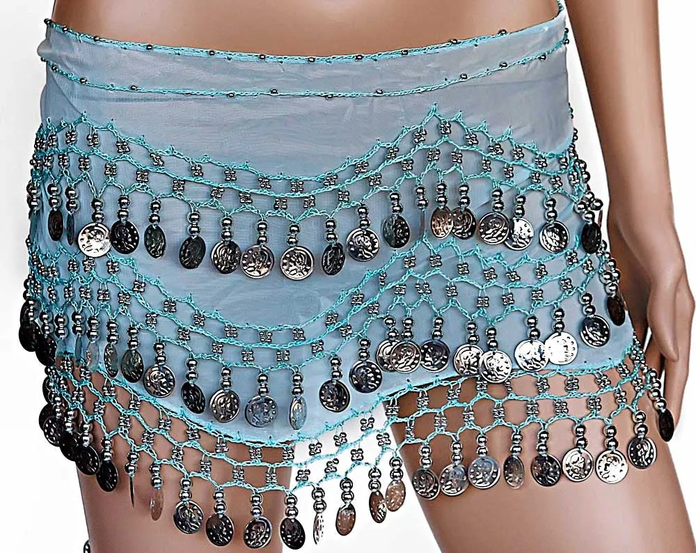 Belly Dance Hip Scarf Wrap Belt Tribal Sash Skirt w/ Coins