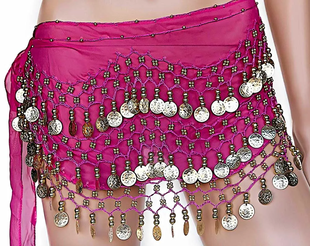 Belly Dance Hip Scarf Wrap Belt Tribal Sash Skirt w/ Coins