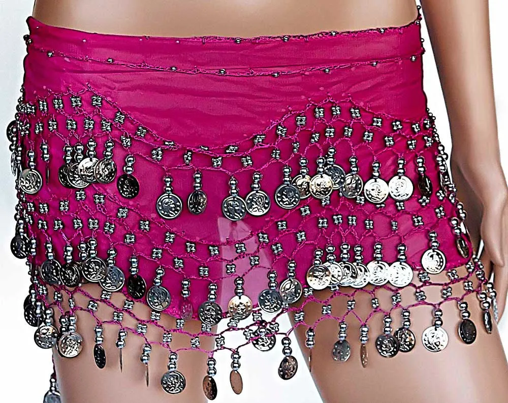 Belly Dance Hip Scarf Wrap Belt Tribal Sash Skirt w/ Coins