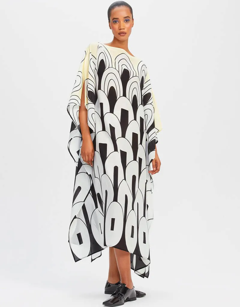 Black And White Fancy Soft Silk Crepe Kaftan