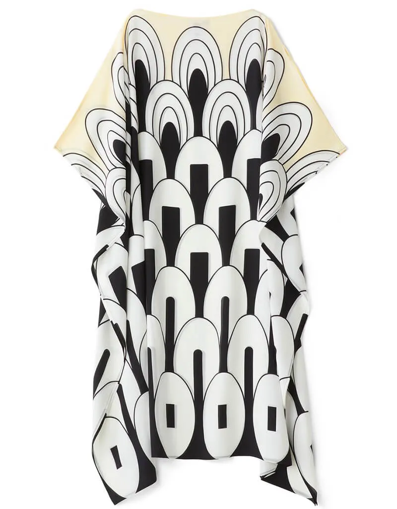 Black And White Fancy Soft Silk Crepe Kaftan