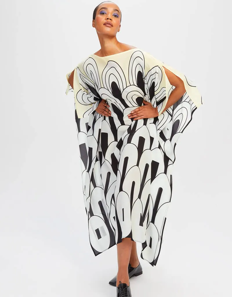 Black And White Fancy Soft Silk Crepe Kaftan