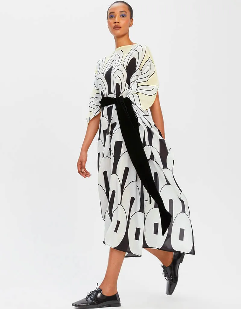 Black And White Fancy Soft Silk Crepe Kaftan