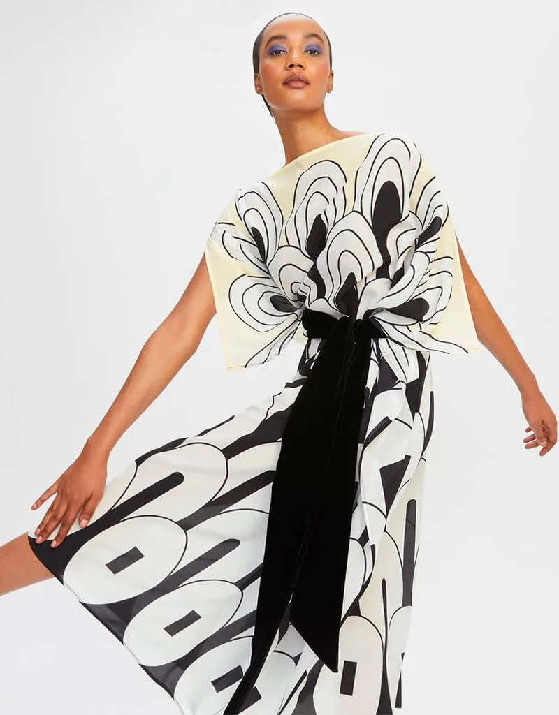 Black And White Fancy Soft Silk Crepe Kaftan