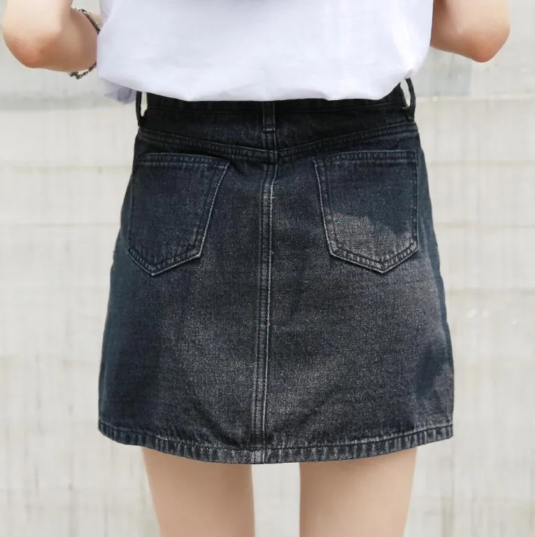 Black Denim Casual High Waist Mini Skirt