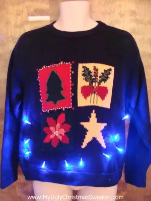 Black Ugly Christmas Sweater Pullover with Lights