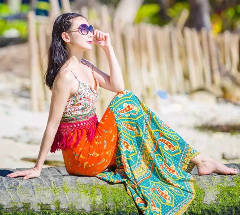 Bohemian Ethnic Wind Beach Vacation Slim Personality Fishtail Dress