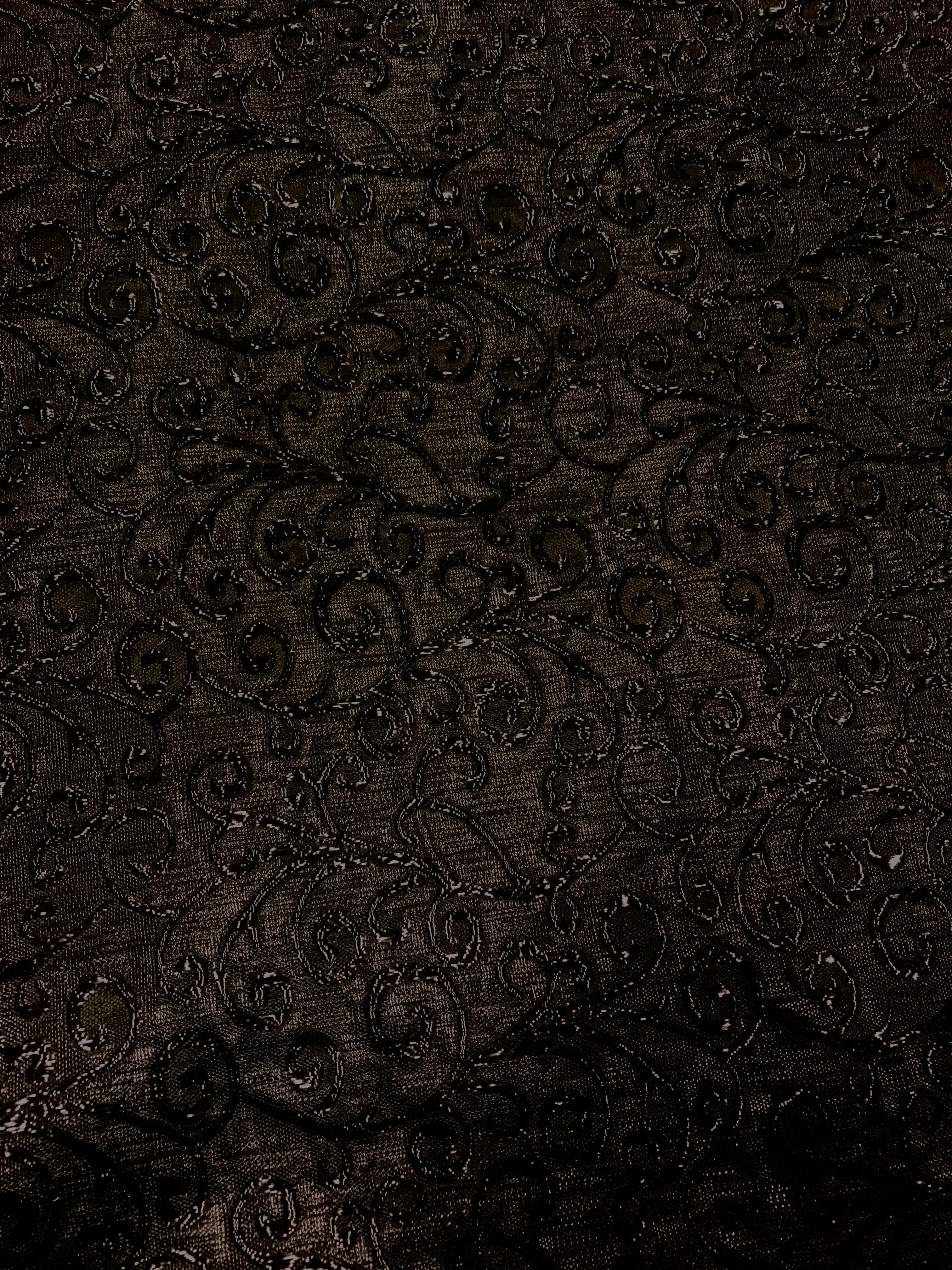 Brocade - 59-inches Wide Black Swirl