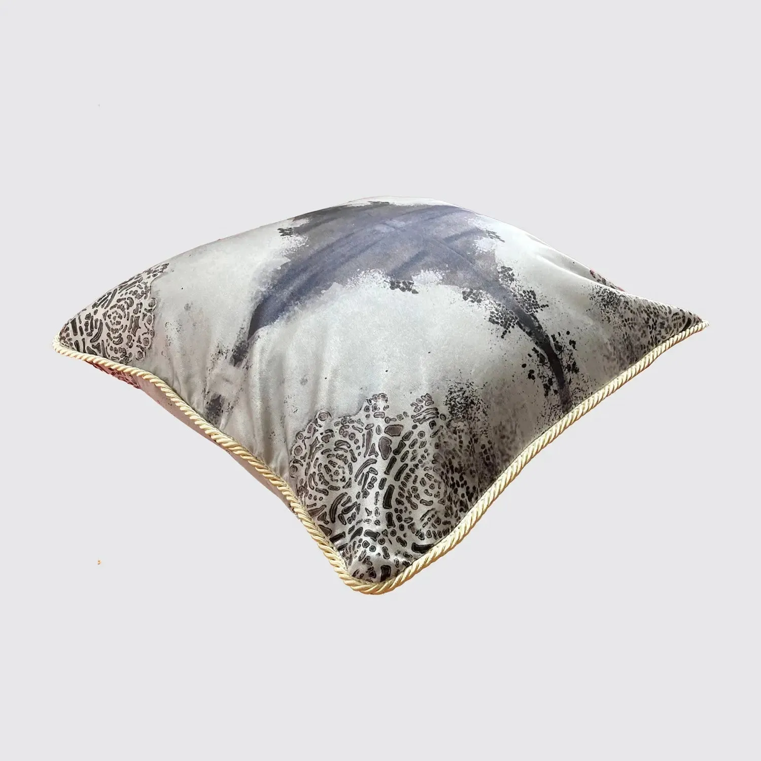 Burano Lace White and Purple Greys Silk Cushion